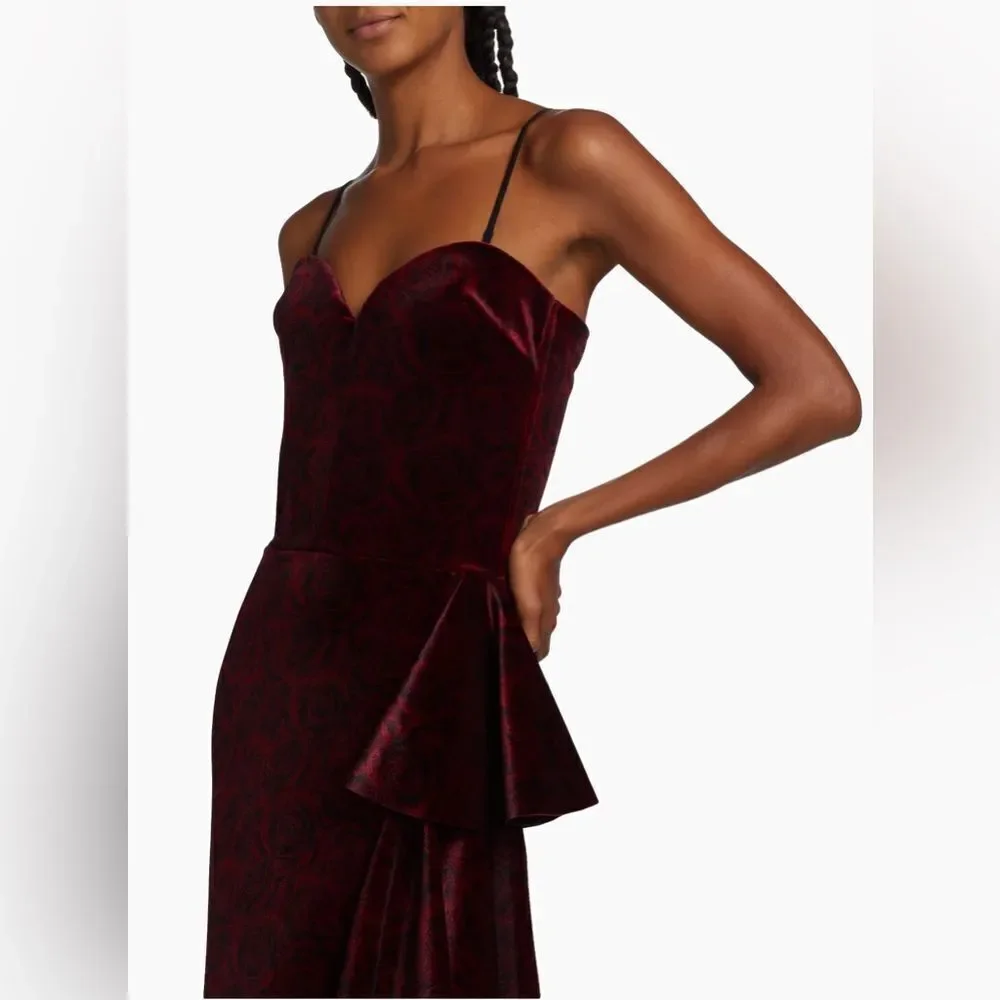 Chiara Boni Velvet Rose-Print Midi-Dress size 6
